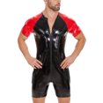 thumbnail image 5 of Men Shiny Leather Bodysuit, Sexy Zipper Open Crotch, Latex Leotard Crotchless, 5 of 6