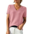 thumbnail image 3 of Women's Short Sleeve Knit Tee Round Neck Loose Fit Hem Detail Casual Top, 3 of 9