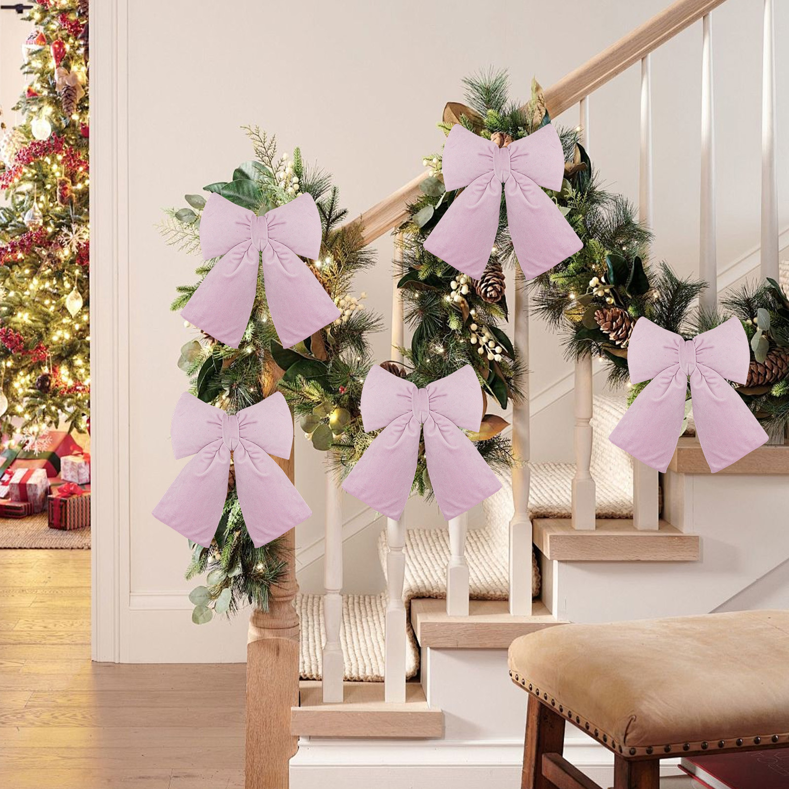 3 Nœuds Papillon En Velours Rouge Pour Sapin De Noël – 14x12 Cm, Décoration Intérieur/extérieur – Pour Porte, Couronne, Guirlande