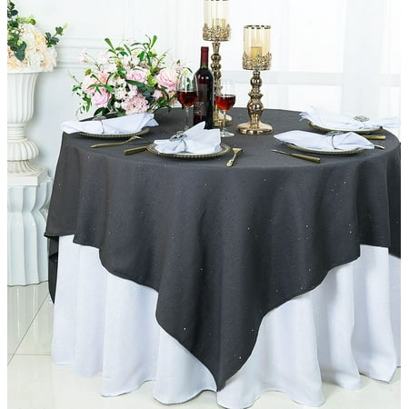 

Wedding Linens Inc. 72 x 72 Square Sequins Paillette Burlap/Flax Hessian Polyester Table Overlays Table Toppers Tablecloths for Wedding Party Events Luxury Décor use - Pewter