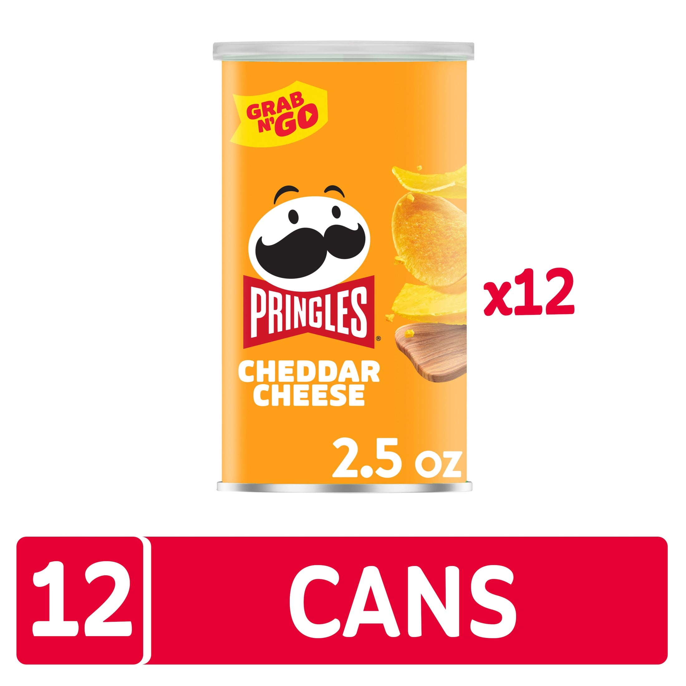 Pringles Cheddar Cheese Potato Crisps Chips, Lunch Snacks, 12 Count