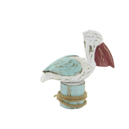 9" x 10" Multi Colored Wood Pelican Sculpture, by DecMode