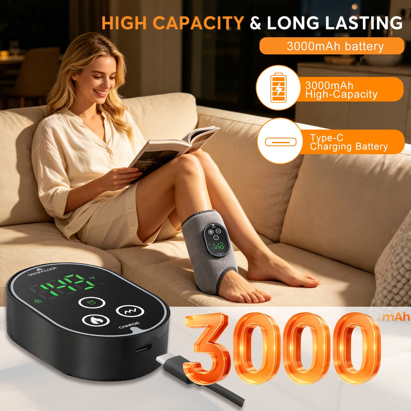 Cordless  Foot Ankle Heating Pad with 6 Heat Settings& 3 Vibration Modes , 20/35/45 Minutes Timer 3000mAh , 1pc
