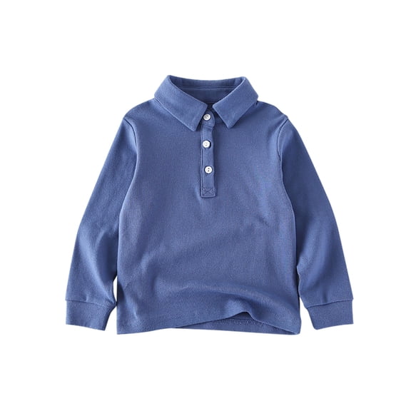 IFNWSV Girls Uniform Shirts Long Sleeve Collared Button Front Solid Cotton Blouse for School Uniform Wear Dark Blue 4 Years