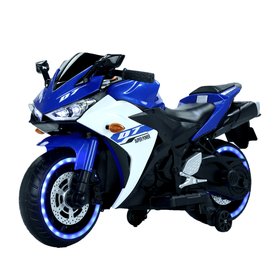 HTW 12V Kids Electric Motorcycle with Training Wheels, Ride on Toy Motorbike for Boys Girls Ages 3-8, Bluetooth Music, LED Wheels