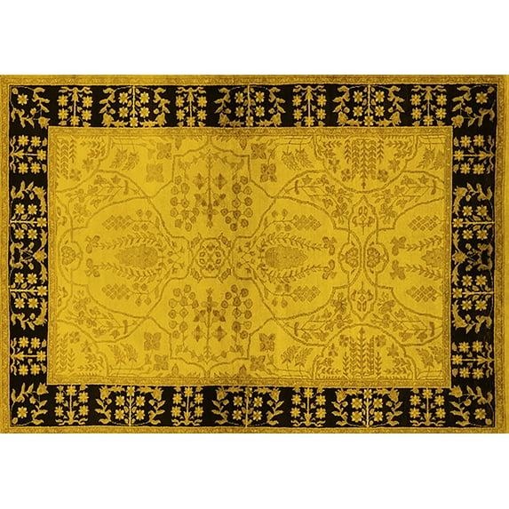 Ahgly Company Machine Washable Indoor Rectangle Oriental Yellow Industrial Area Rugs, 6' x 9'