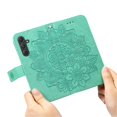 thumbnail image 6 of For Samsung Galaxy A55 5G 6.6" Seven Petal Flower Embossed Strong Magnetic Attachment/Closure, Card Slots/Pocket, PU Leather Flip Wallet Case With Hanging Rope,Green,For Galaxy A55 (5G), 6 of 8
