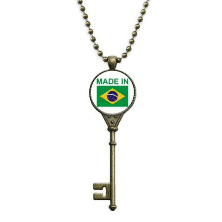 brazil country love key necklace pendant tray embellished chain