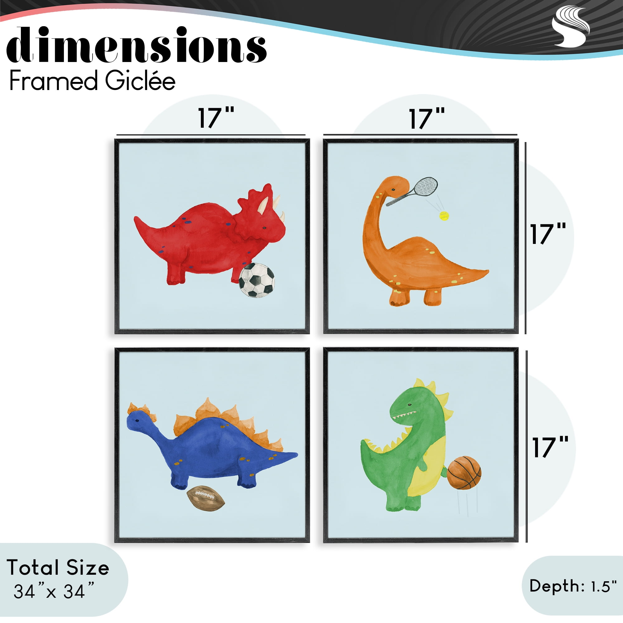 Stupell Industries Cute Animals Playing Sports 4 Piece Black Framed Giclee Art Set, design by Lucille Price