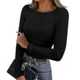 thumbnail image 3 of Women Crewneck Slim Fitted Long Sleeve T Shirts Cute Stretchy Bodycon Basic Tee Tops Black S, 3 of 6