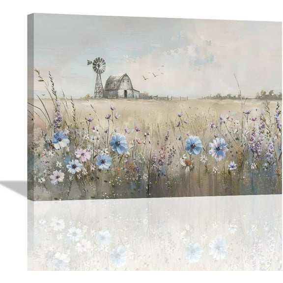 Rustic Barn Wall Art Farmhouse Pictures Wall Decor Country Flower Windmill Large Master Over Above Bed Canvas Rural Prints Horizontal Framed Artwork Paintings Office Decoration For Living Room 16"x12"