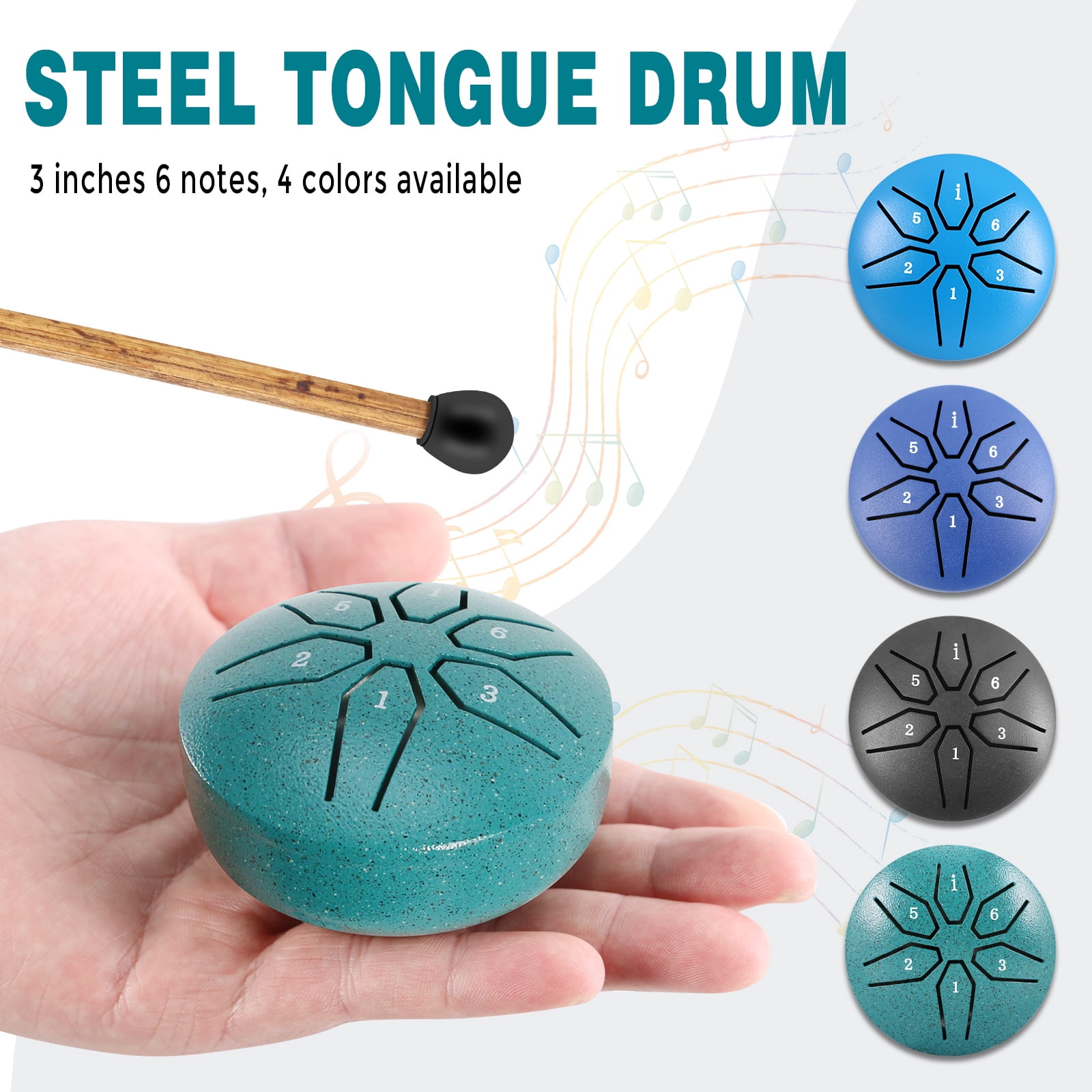 EASTROCK Steel Tongue Drum - 3 Inch 6-Note Mini Rain Drum with Mallets, Healing Sounds Musical Instrument for Outdoor/Party/Classes/Studio(Green)