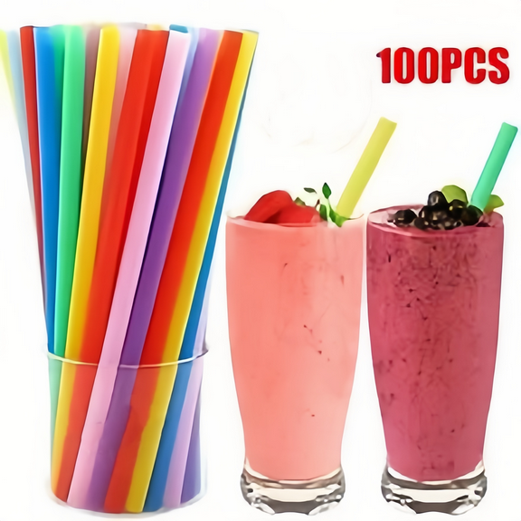 Jumbo Plastic Straws, 100 Pack Disposable Jumbo Smoothie Strawsor Drinking Smoothies & Bubble Boba Tea, Individually Wrapped Large Wide Fat Straw for Milkshakes
