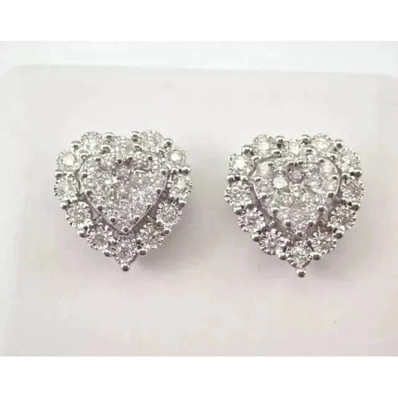 Halo Heart Stud 2Ct Round Cut Lab Created Diamond Stud Earrings 14k White Gold Plated 925 Silver