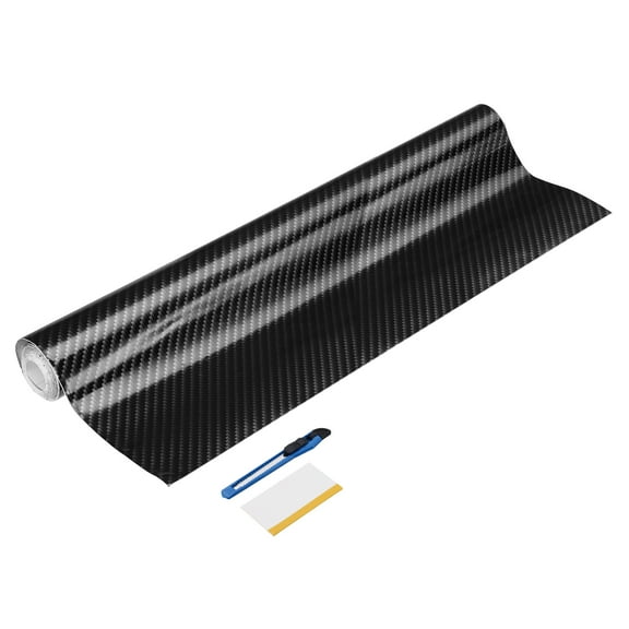 1 Set Carbon Fiber Vinyl Wrap 19.69" x 10ft Self-Adhesive Car Sticker Waterproof Wrap Roll for DIY Decor Automotive Exterior Interior Protection with Scraper Tool, Silver Black