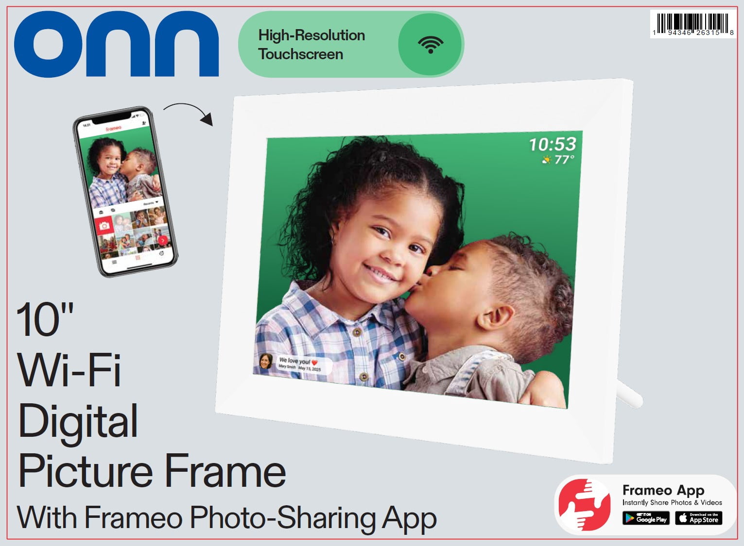 Free Shipping! Onn+ 10-inch Wi-Fi Digital Photo Frame with