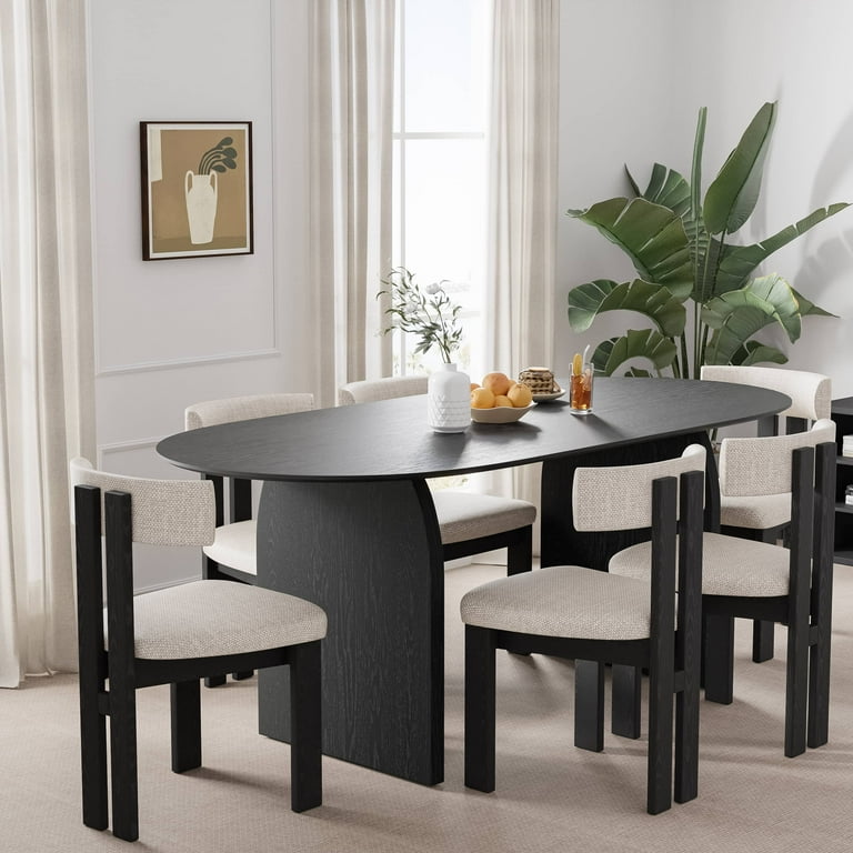 Flora Soild Wood Dining Table Oval Kitchen Table, Black