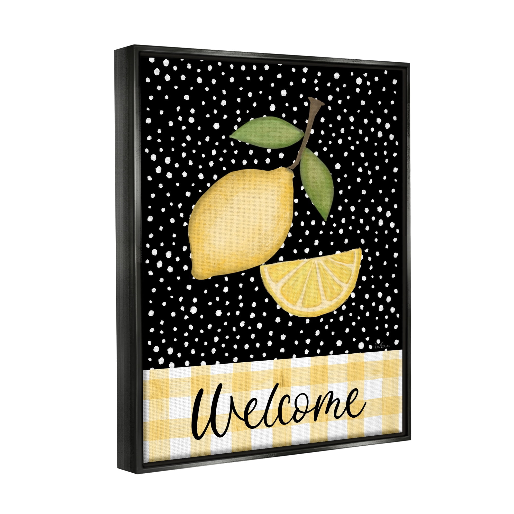 Stupell Industries Country Welcome Sign Polka Dot Pattern Lemons Graphic Art Luster Gray Floating Framed Canvas Print Wall Art, Design by Lisa Larson Licensing
