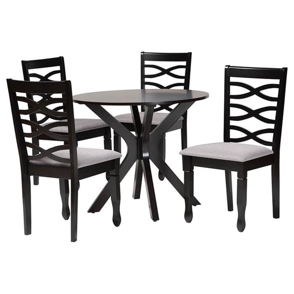 Baxton Studio Mila Grey Fabric and Dark Brown Finished Wood 5-Piece Dining Set