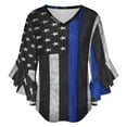 thumbnail image 5 of Police Flag Women's V-Neck Blouse With 3/4 Ruffled Bell Sleeves Casual Top Ladies Blouses, 5 of 7