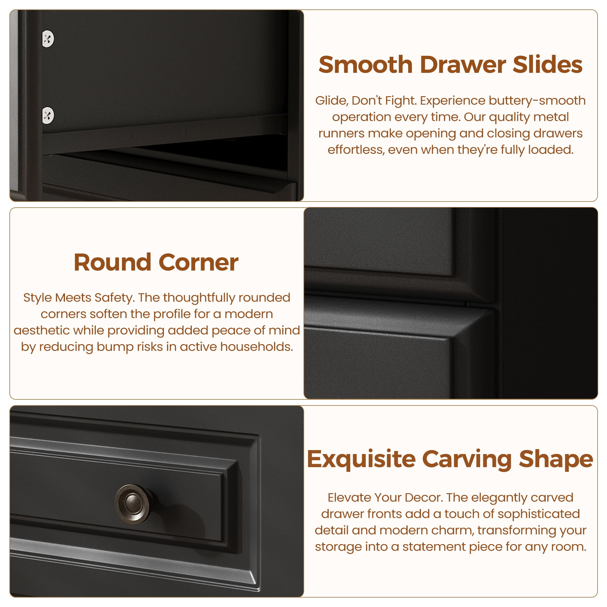 IDEALSOUL 4 Drawer Dresser, Retro Storage Cabinet with Large Space, Chest of Drawers for Bedroom, Hallway, Entryway, Black