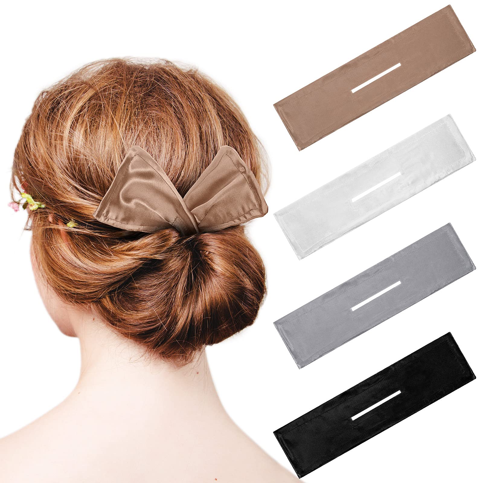 4 Pieces Deft Hair Bun Maker Doughnut Hair Bun French Hairstyle (Black