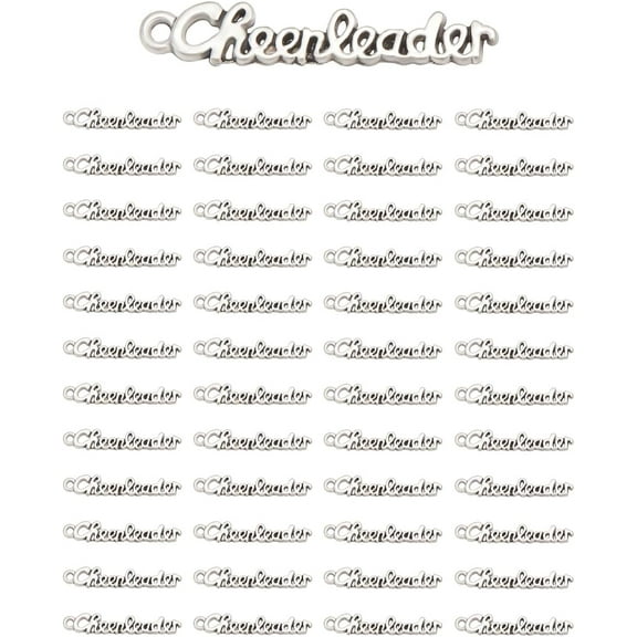 50pcs Alloy Pendants Word Cheerleader Charm Antique Silver 27.5x5x1.5mm Hole: 1.4mm 20pcs/bag