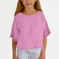 thumbnail image 4 of EnJoCho Casual Girls Linen Shirt Short Sleeve Gauz𝖾 Lightweight 𝖱uffle Tops Spring 2026 Kids 5-16 Years Tee Shirts Blouse, 4 of 6