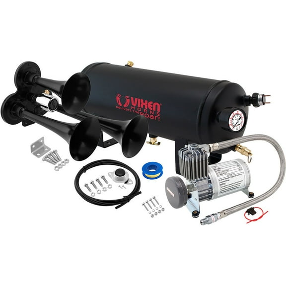 Vixen Horns Train Horn Kit for Trucks/Car/Semi. Complete Onboard System- 150psi Air Compressor, 1.5 Gallon Tank, 3 Trumpets. Super Loud dB. Fits Vehicles like Pickup/Jeep/RV/SUV 12v VXO8815/3311B