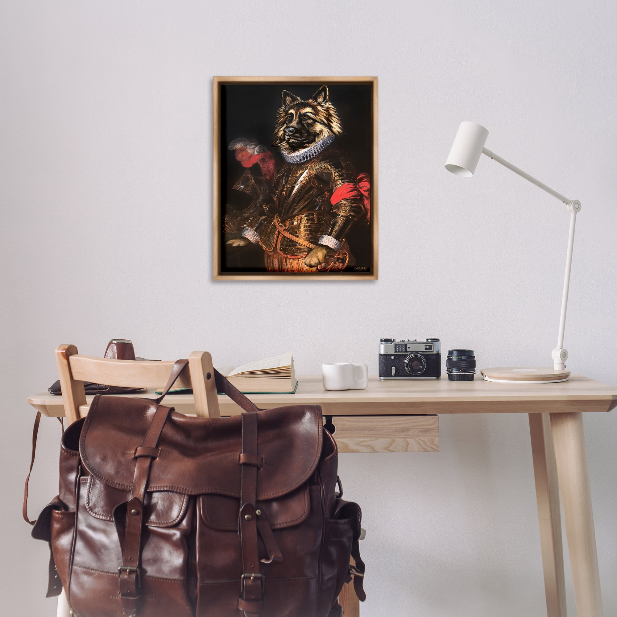 Stupell Industries Renaissance Dog Portrait History & Language Painting Brown Floater Framed Canvas Art Print Wall Art, 25 x 31