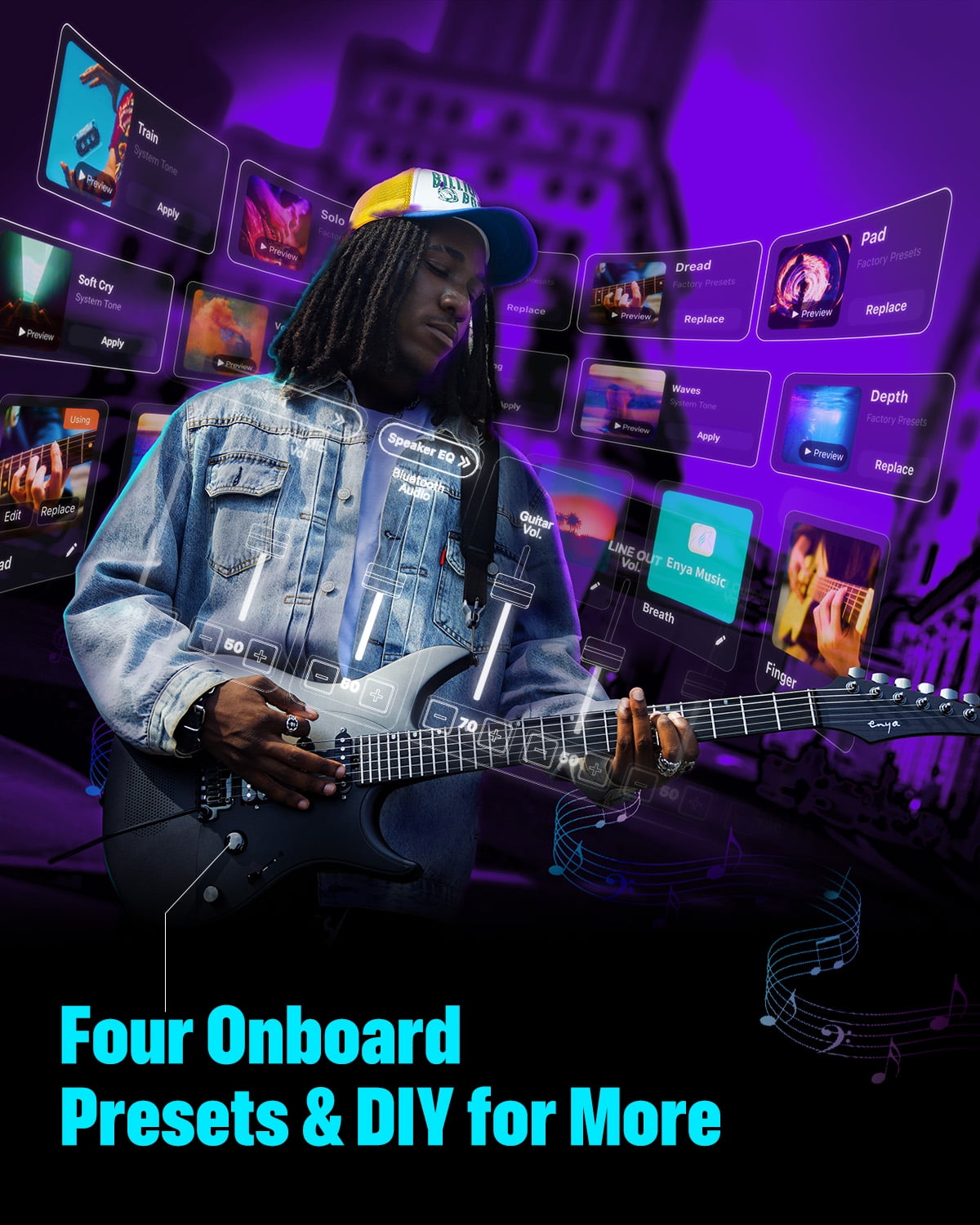 Enya Electric Guitar Inspire 39" Smart Electric Carbon Fiber Guitarra with 15W Wireless Speaker, 20 Distinct Tones, Onboard Presets, Charging Cable, Adjusting Wrench, and Gig Bag