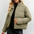 thumbnail image 5 of Nfurl Womens Winter Puffer Jackets Warm Zip up Button Down Coats Winter Going Out Outerwear Solid Color Quilted Puffy Jacket with Pockets Khaki L, 5 of 5