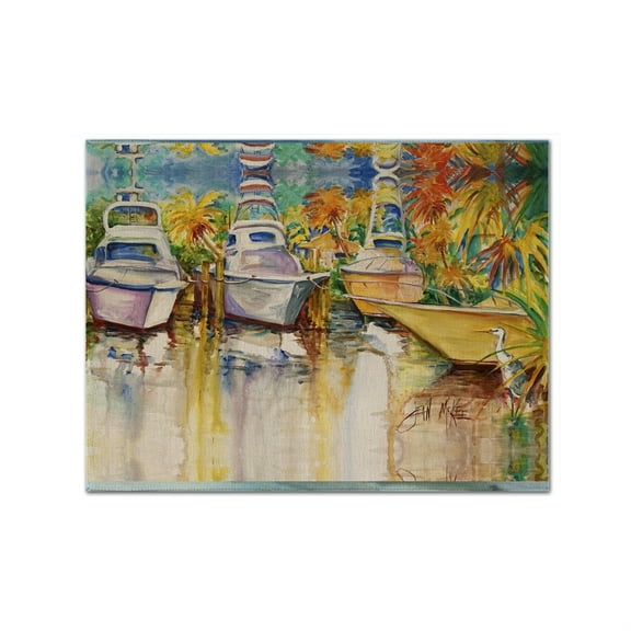 Carolines Treasures JMK1051PLMT Blue Heron And Deep Sea Fishing Boats Fabric Placemat, Multicolor