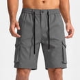 thumbnail image 2 of KeShDi Cargo Shorts Mens Workout Shorts Sleep Shorts Men's Solid Color Pocket Bandage Button Elastic Waist Casual Fashion Cargo Shorts Gray 3X, 2 of 7