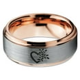 thumbnail image 2 of Tungsten Flower Heart Band Ring 8mm Men Women Comfort Fit 18k Rose Gold Step Bevel Edge Brushed Polished, 2 of 4