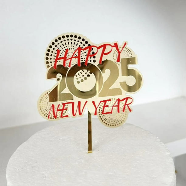 5 piezas de adorno para pastel de acrílico de Feliz Año Nuevo, adornos para pasteles Cheers To The New Year 2025, decoración para pasteles, decoraciones CheerCake, decoración para pasteles