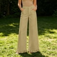 thumbnail image 7 of Women's High Waist Wide Leg Pants with Ruffle Hem Casual Loose Flared Trousers with Pockets Solid Color for Daily Wear, 7 of 7