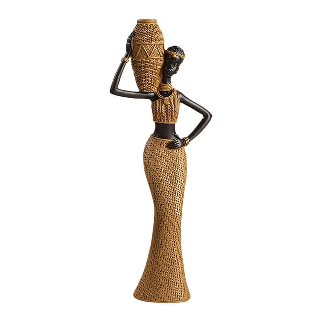 Figura de Mujer Africana, Escultura de Mesa, Pieza de Arte Coleccionable, Patrón Tejido Retro Pintado a Mano para Bibliotecas, Estudios de Estilo C