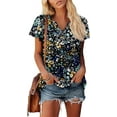 thumbnail image 2 of KISSMODA Womens V Neck Short Sleeve Summer Tops Button Down Pleated Tunic Tops Shirts S-3XL, 2 of 5