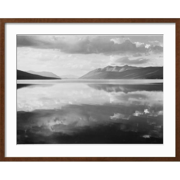 Art.com Lake And Mountains McDonald Lake Glacier National Park Montana. 1933-1942 Art Print by Ansel Adams, Brown Frame Wall Art, 29" x 23"