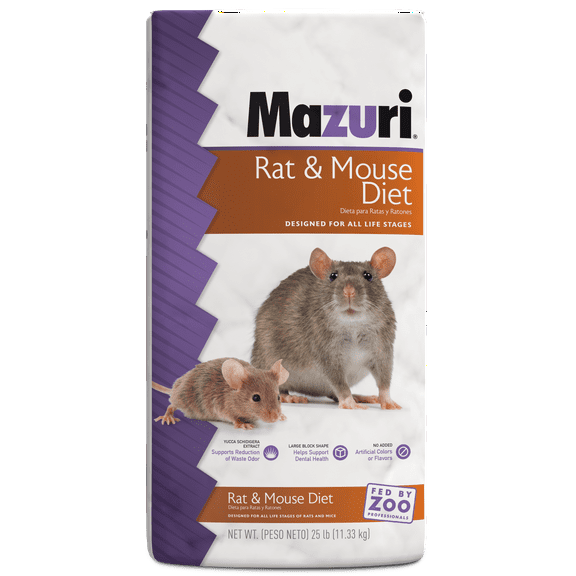 Mazuri Rodent Nutritionally Complete Rat and Mouse Food, Ammonia-Reduction Formula, 25 lbs