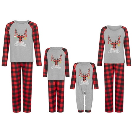 

Christmas Family Pajamas Matching Set Elk Plaid Print Long Sleeve Tops and Pants Loungewear Sleepwear