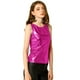 thumbnail image 1 of Allegra K Camiseta sin mangas con cuello en U, elástico, ajustado, brillante y metálico brillante para mujer Rosa roja XS, 1 of 6