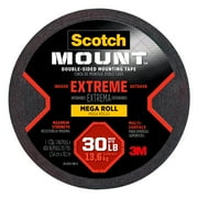 Scotch Mount, Extreme Double-Sided Tape, Holds up to 30lbs, Black Mega Roll, 1" x 400"