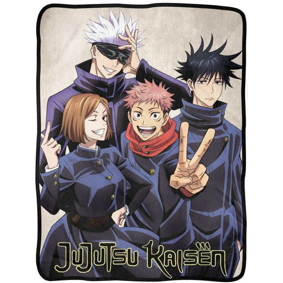 Jujutsu Kaisen Anime Throw Blanket | Main Four Gojo Yuji Megumi Nobara Poster Lightweight Super Soft Fleece Throw Blanket for Bed & Couch 45" x 60"