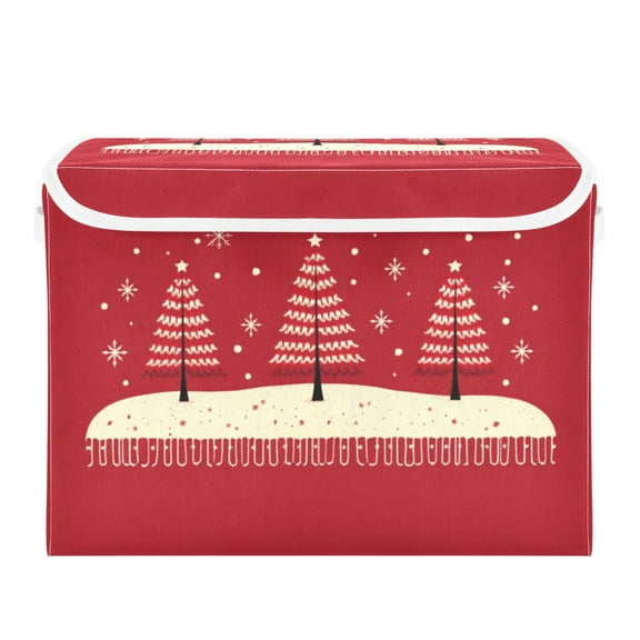 Red Christmas Trees Foldable Storage Bin with Lid and Handle Collapsible Storage Box 16.5 x 12.6 x 11.8 inches