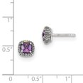 thumbnail image 3 of Sterling Silver with 14k Square Cushion Amethyst Post Earrings, 3 of 3