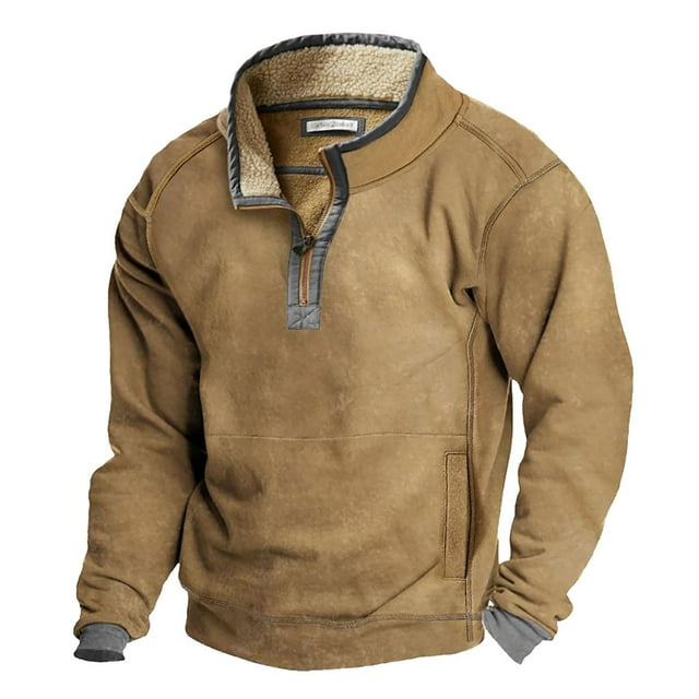 Men's Collar Long Sleeve Sweatshirt Soft Warm Retro Button Pullover Comfortable Casual Winter Top for Men