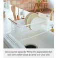 thumbnail image 2 of Yamazaki Home Over-the-Sink Dish Rack, White, Steel + Wood, Supports 11 pounds, Expandable, Utensil Holder, No Assembly, 2 of 7