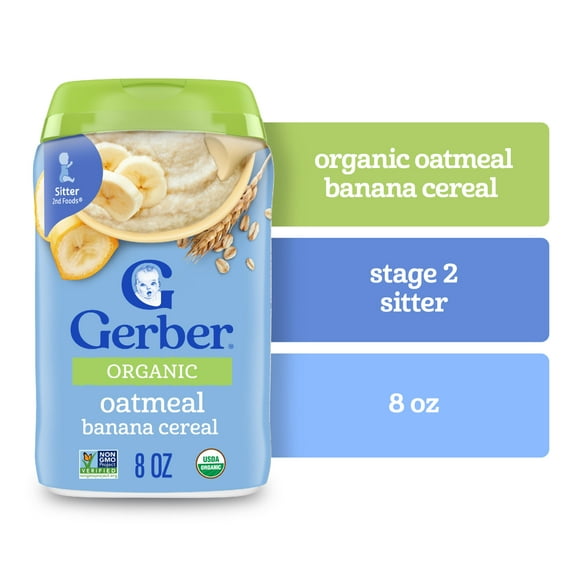 Gerber 2nd Foods Organic for Baby Grain & Grow Oatmeal Baby Cereal, Banana, 8 oz Canister (6 Pack)